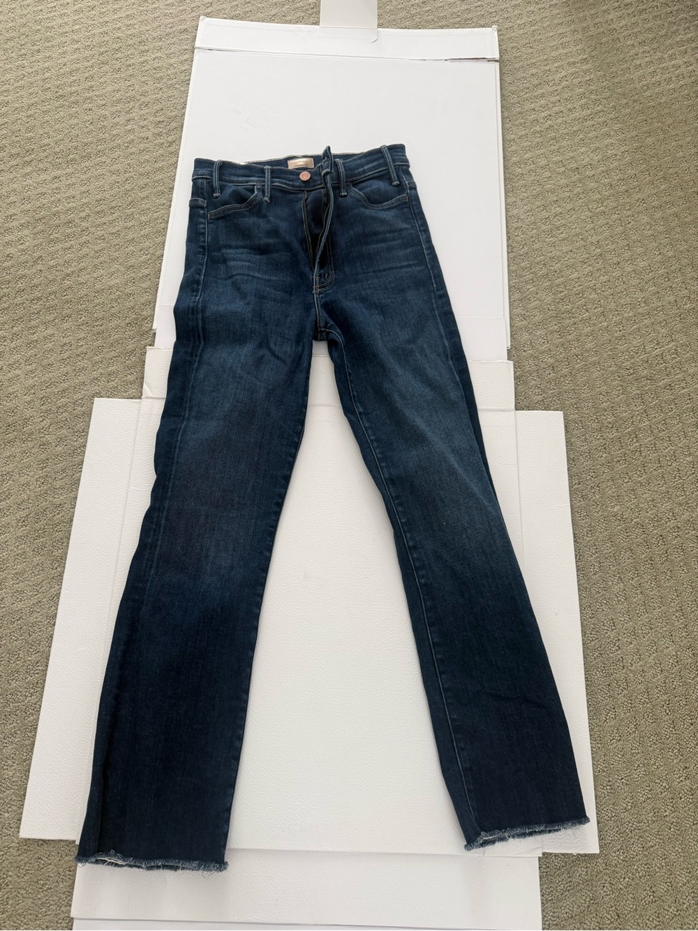 MOTHER Indigo Straight-Leg Raw Hem Jeans